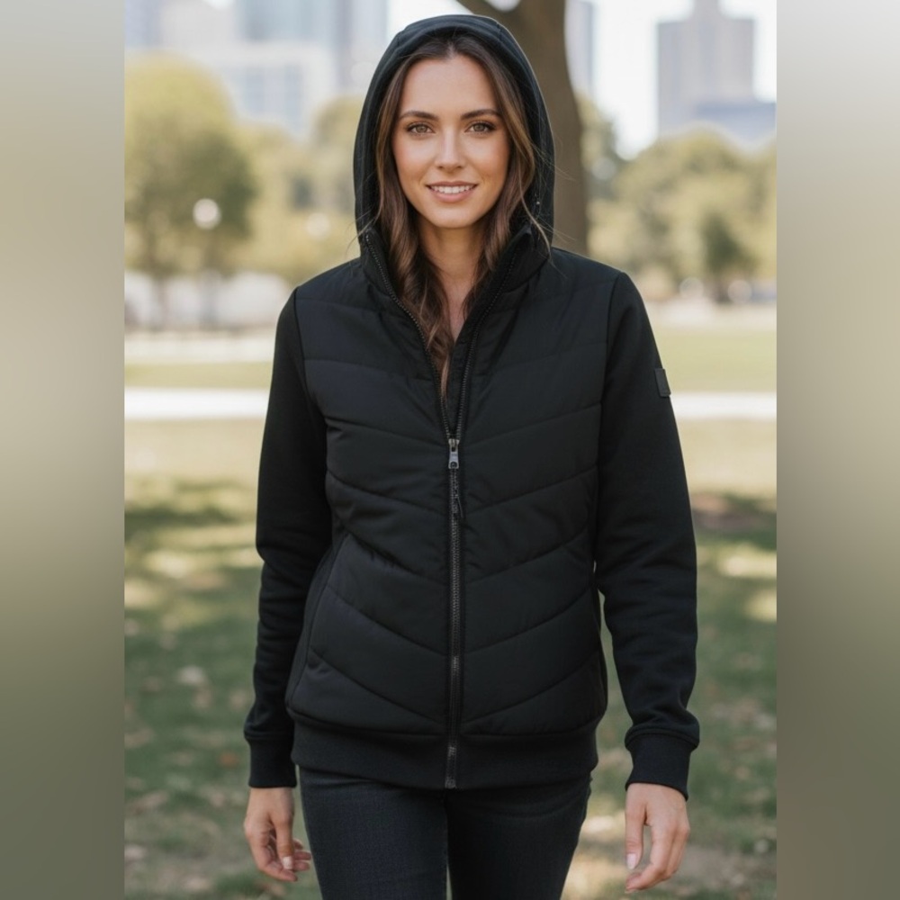 DKNY Sport women’s lightweight hybrid full zip Quilted Jacket black size XL